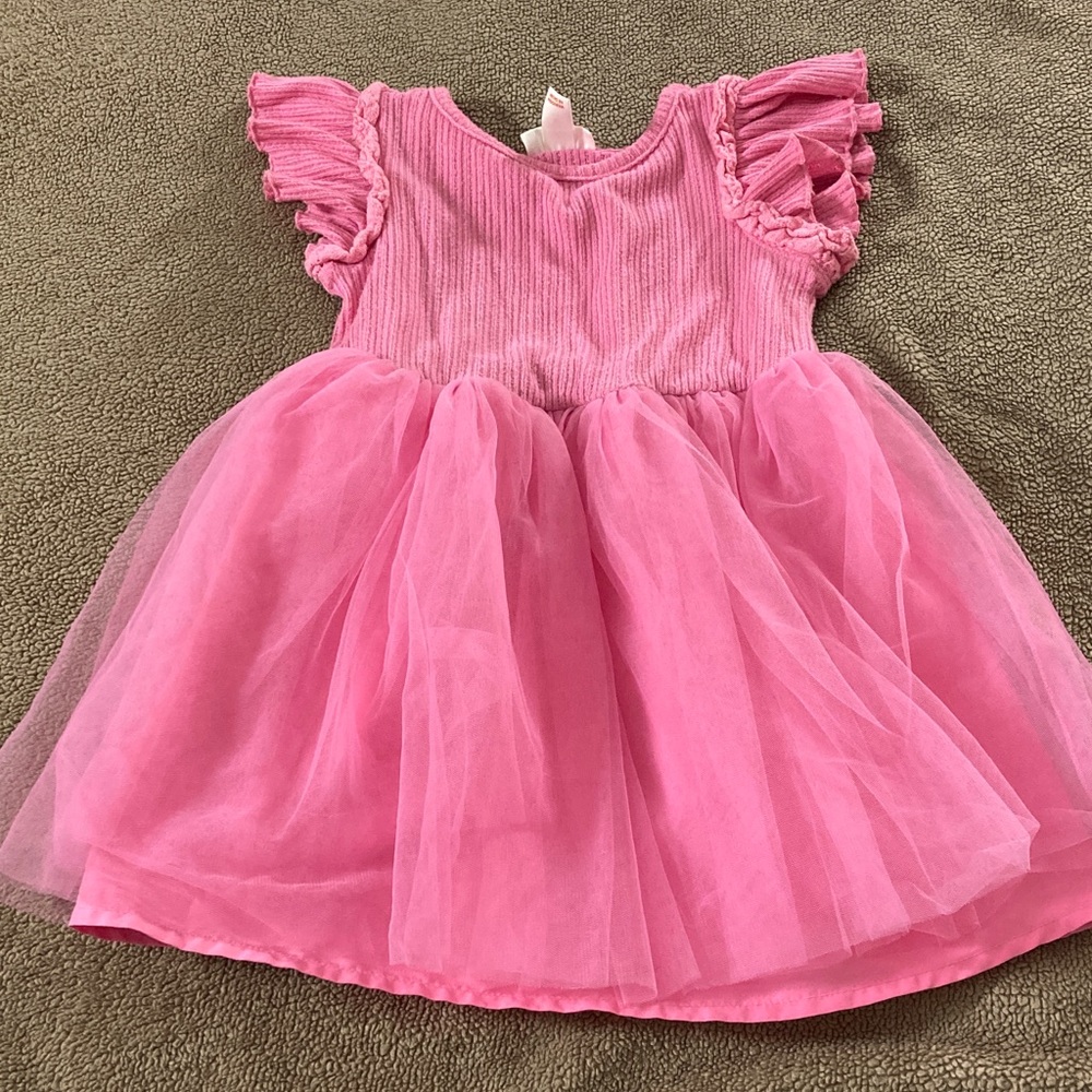 Pink Tulle Baby Dress with Ruffled Sleeves